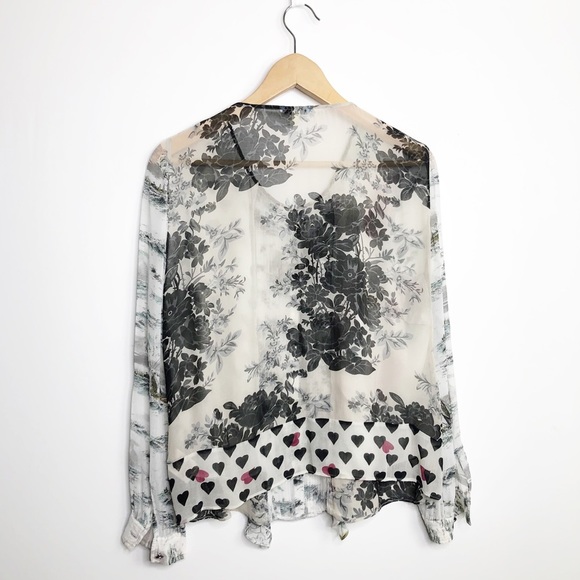 LEIFNOTES by Anthropologie Queen of spades sheer mixed media button down blouse - Picture 8 of 11